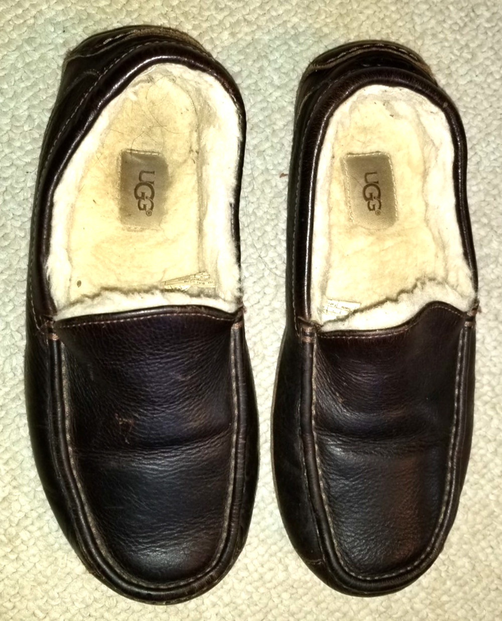 Mens Slippers-UGG-'Dark Spice' brown 'Ascot Leather Slipper' wool lined-8